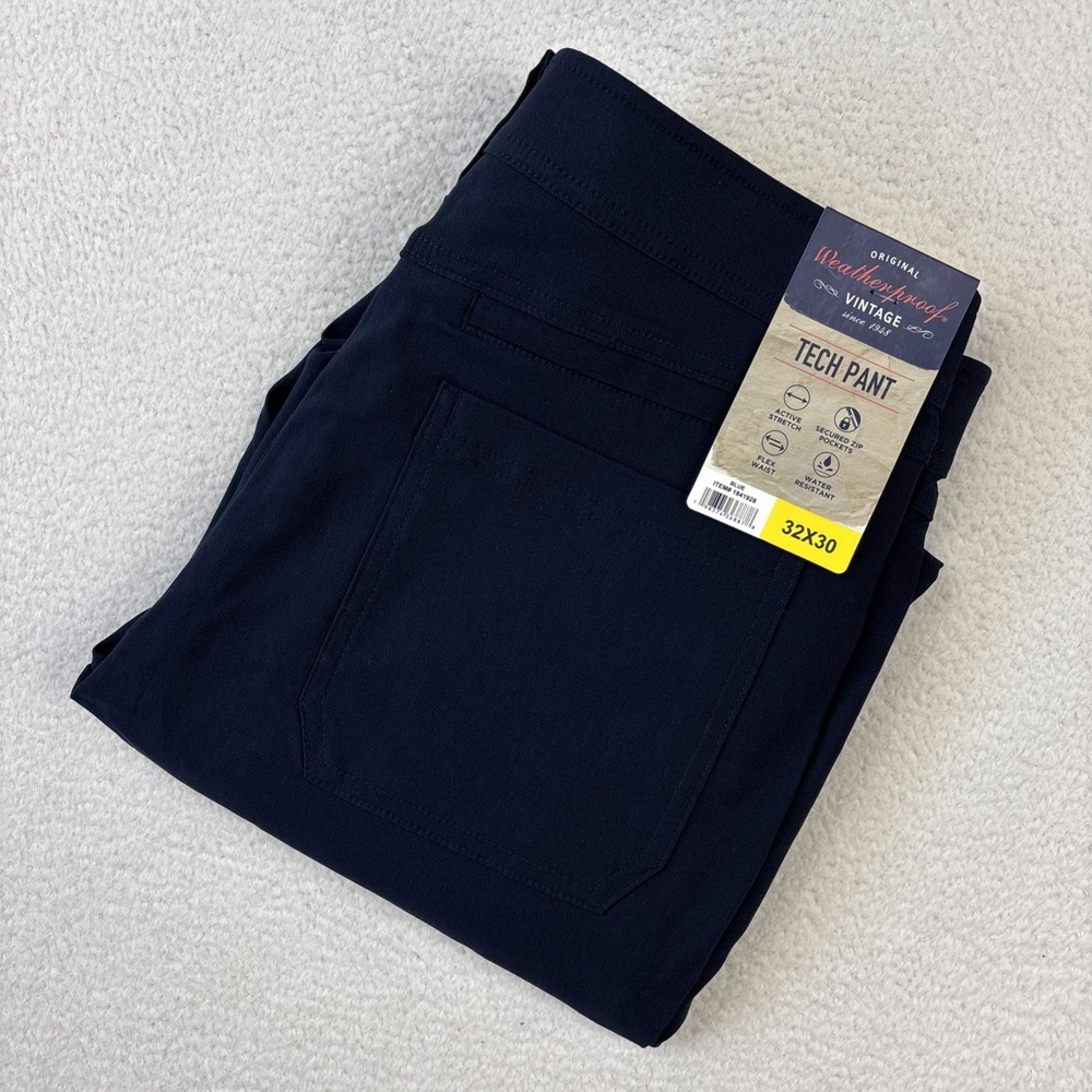 NEW WEATHERPROOF 'Tech Pants' Mens 32/30 Blue Straight Fit Stretch Flex Chinos